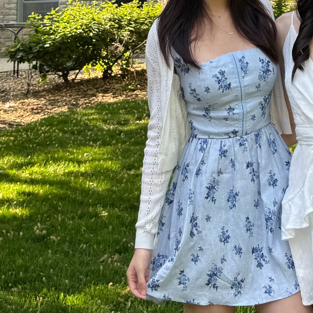 Reformation Denim Floral Bustier Mini Dress